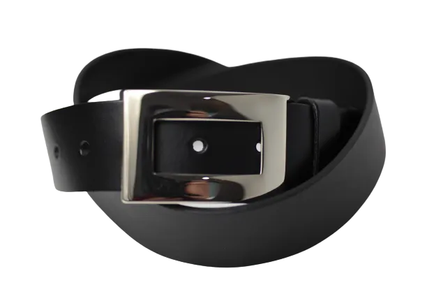 Polished Silver Rectangle 1 1/2 Inch Leather Belt