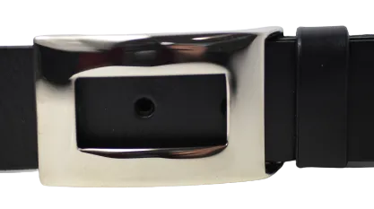 Polished Silver Rectangle 1 1/2 Inch Leather Belt