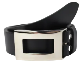 Polished Silver Rectangle 1 1/2 Inch Leather Belt