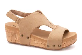 Refreshing Camel Suede Wedge Sandals