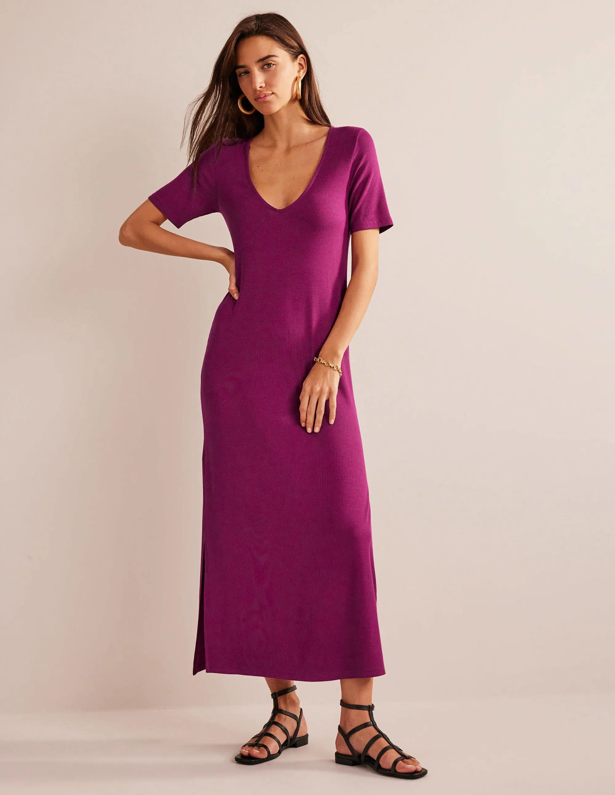 Rib Jersey Midi T-shirt Dress-Raspberry Radiance