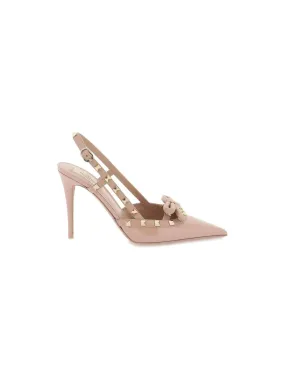 Rockstud Bow Leather Slingback Pumps