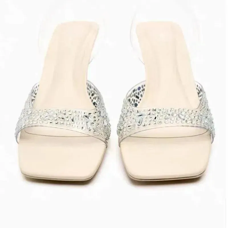 Sandals Rhinestone Square Toe Sandals Women