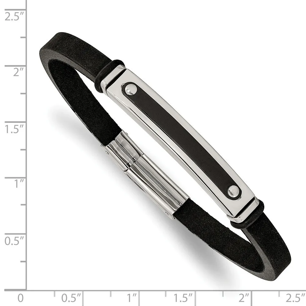 Stainless Steel Polished Black IP-plated Black Rubber 8.25in Bracelet