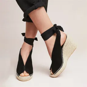 Straw wedge heel strap sandals - Women's shoes