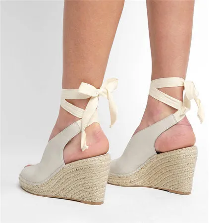 Straw wedge heel strap sandals - Women's shoes