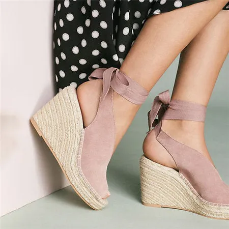 Straw wedge heel strap sandals - Women's shoes