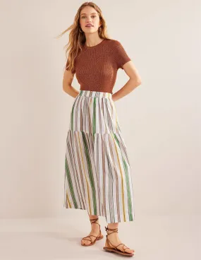 Striped Cotton Maxi Skirt-Ivory, Multi Stripe