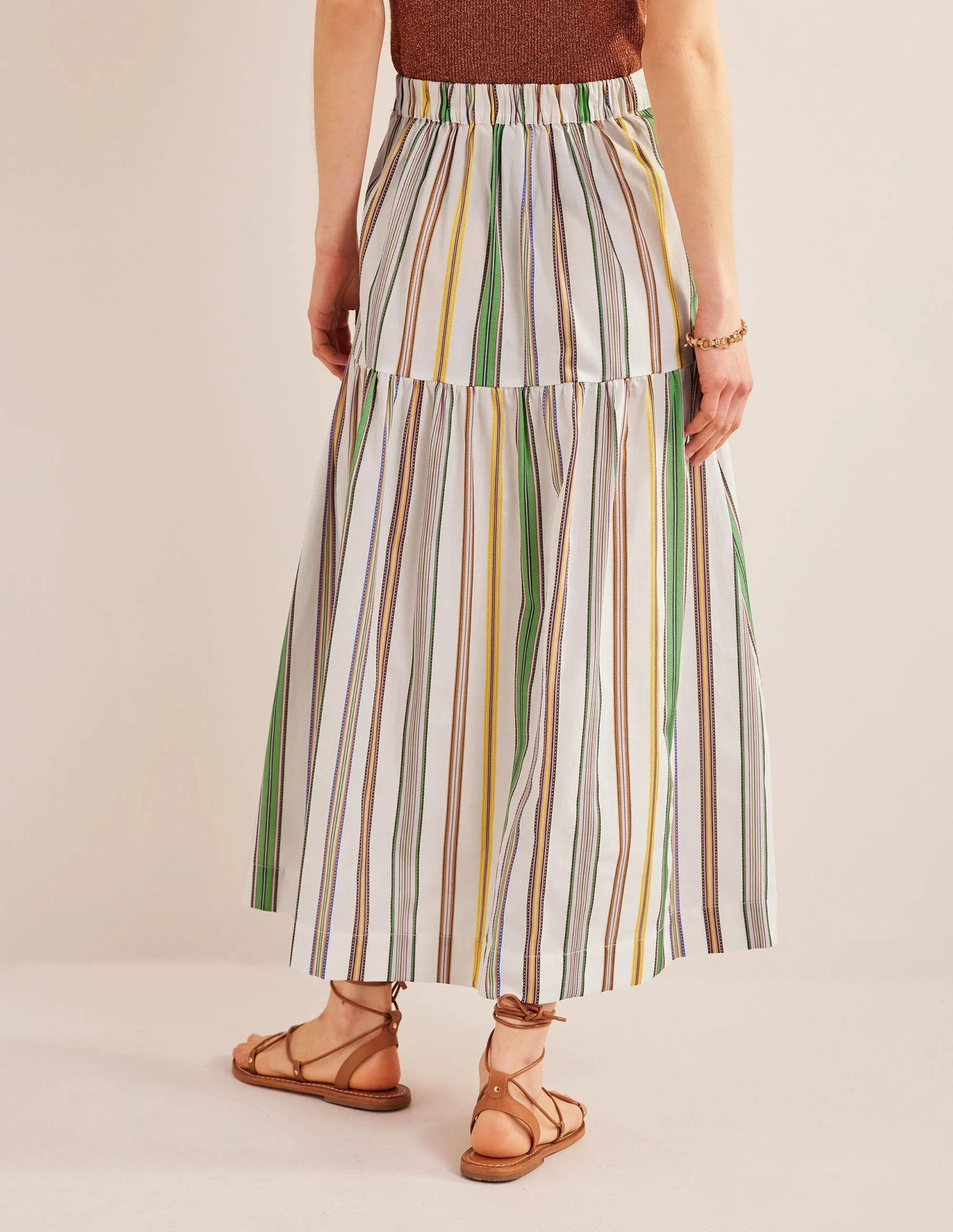 Striped Cotton Maxi Skirt-Ivory, Multi Stripe
