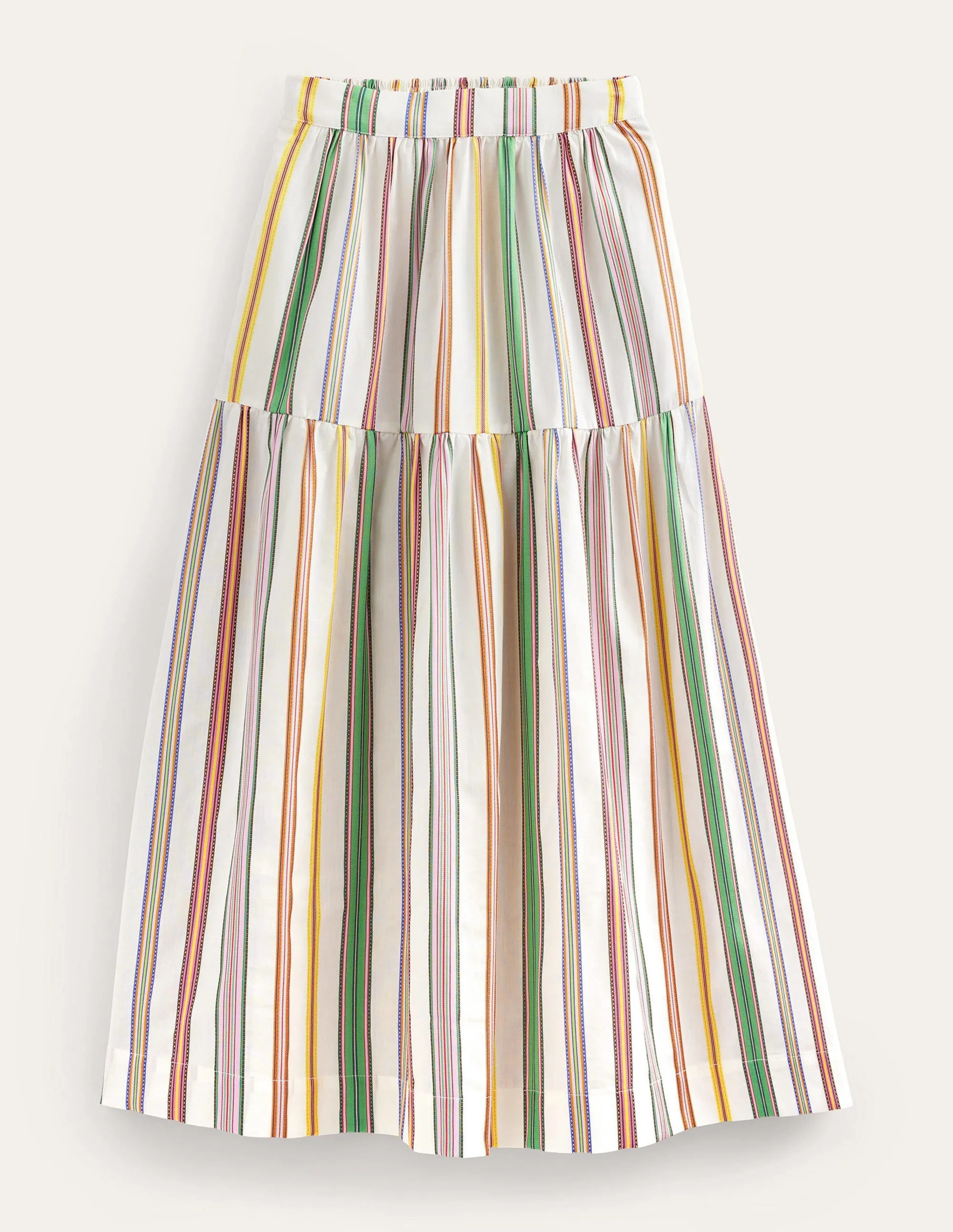 Striped Cotton Maxi Skirt-Ivory, Multi Stripe