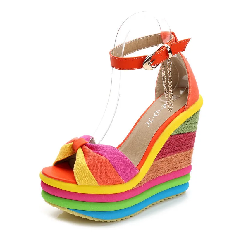 Wedge straw fish mouth sandals - Women's shoes