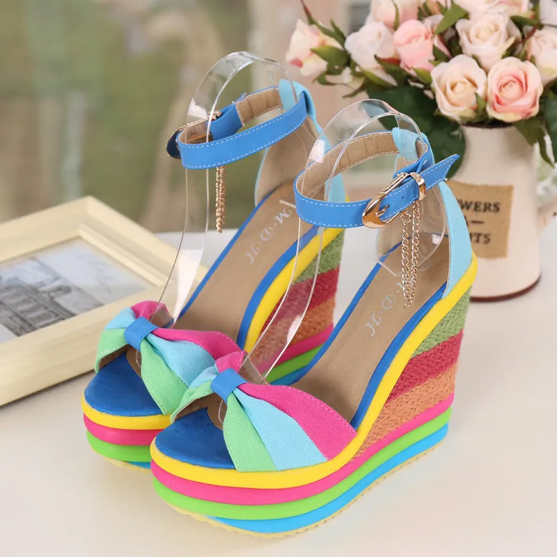 Wedge straw fish mouth sandals - Women's shoes