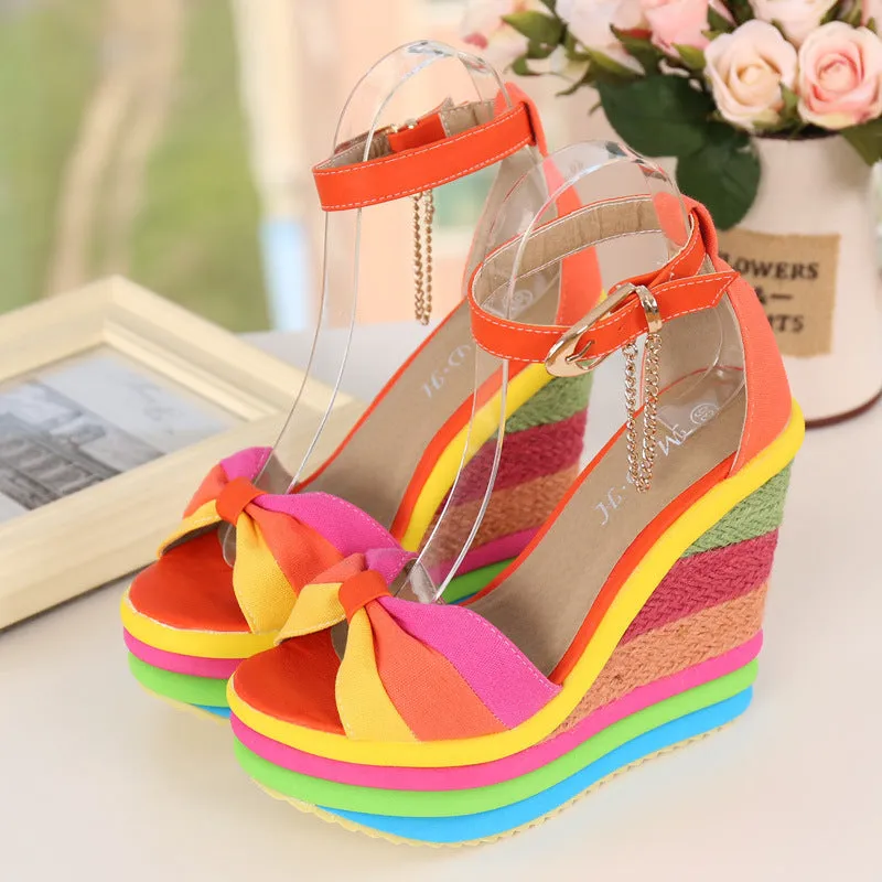 Wedge straw fish mouth sandals - Women's shoes